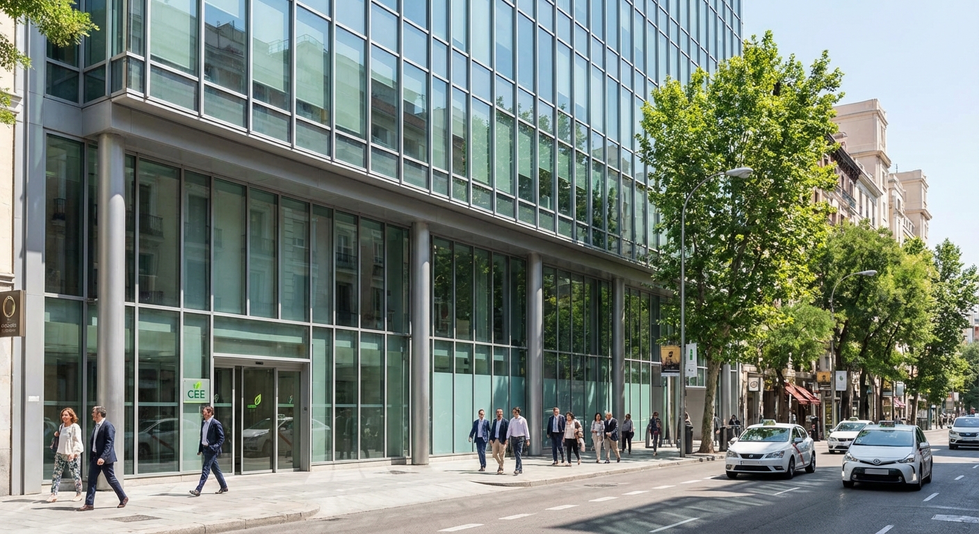 Madrid building facade modern commercial street