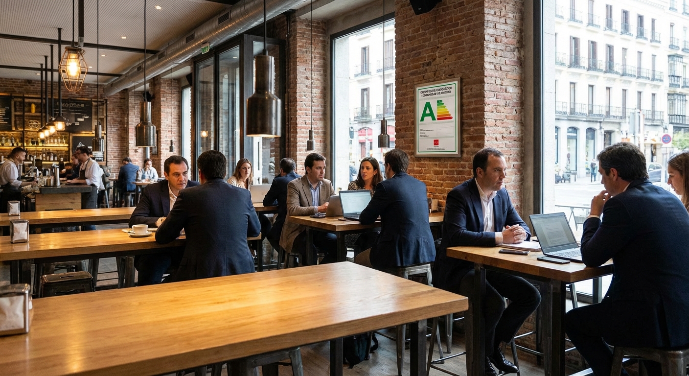 Madrid bar interior with people and tables