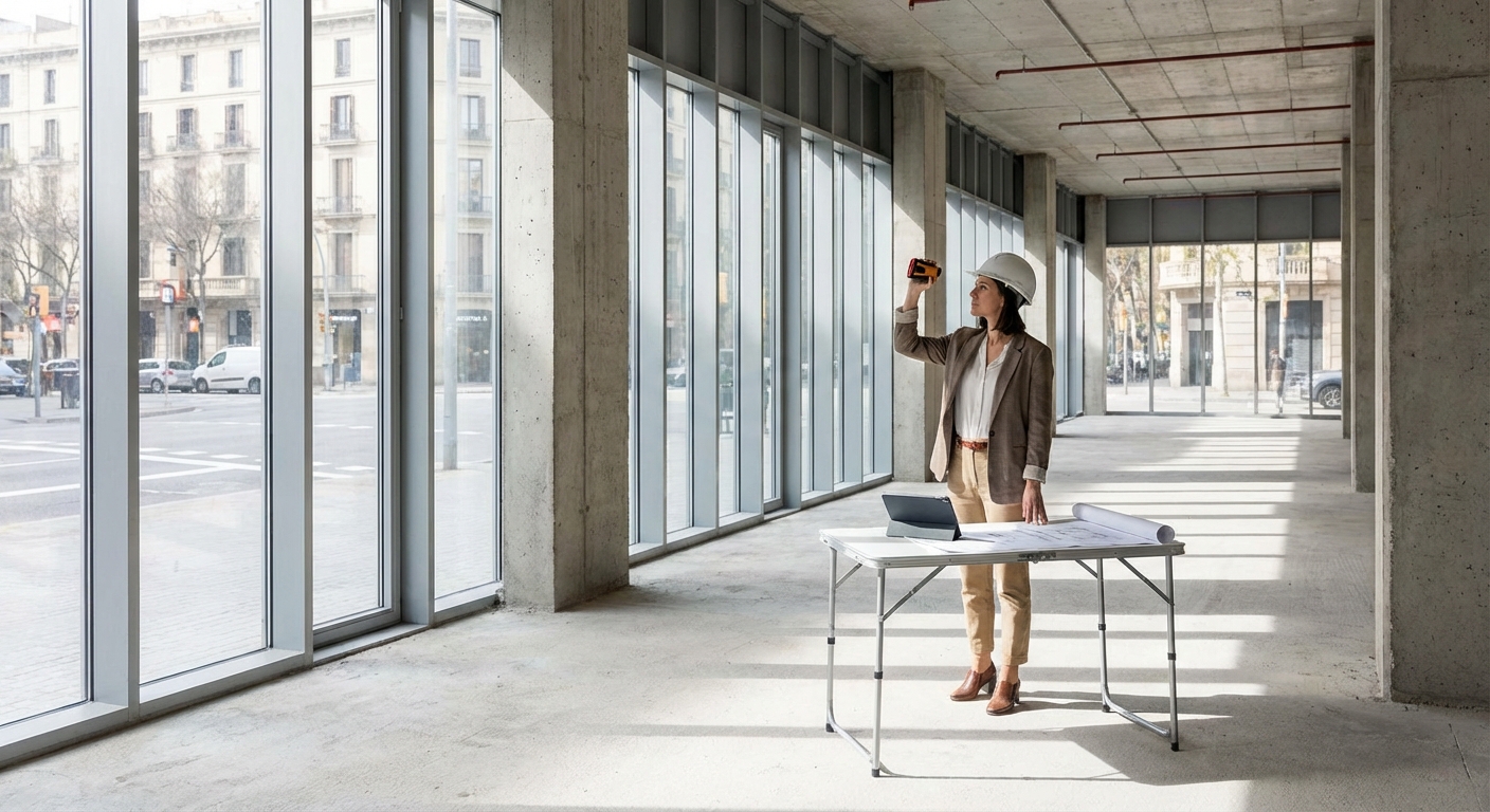 architect measuring empty commercial space