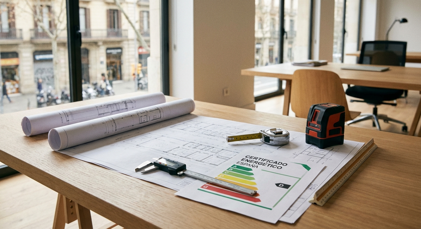 architect blueprints on table with measuring tools