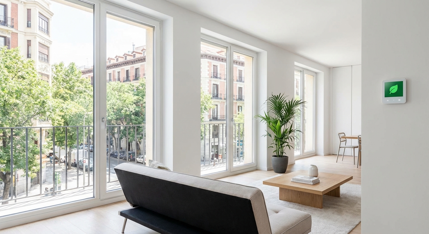 Madrid modern apartment interior with large windows