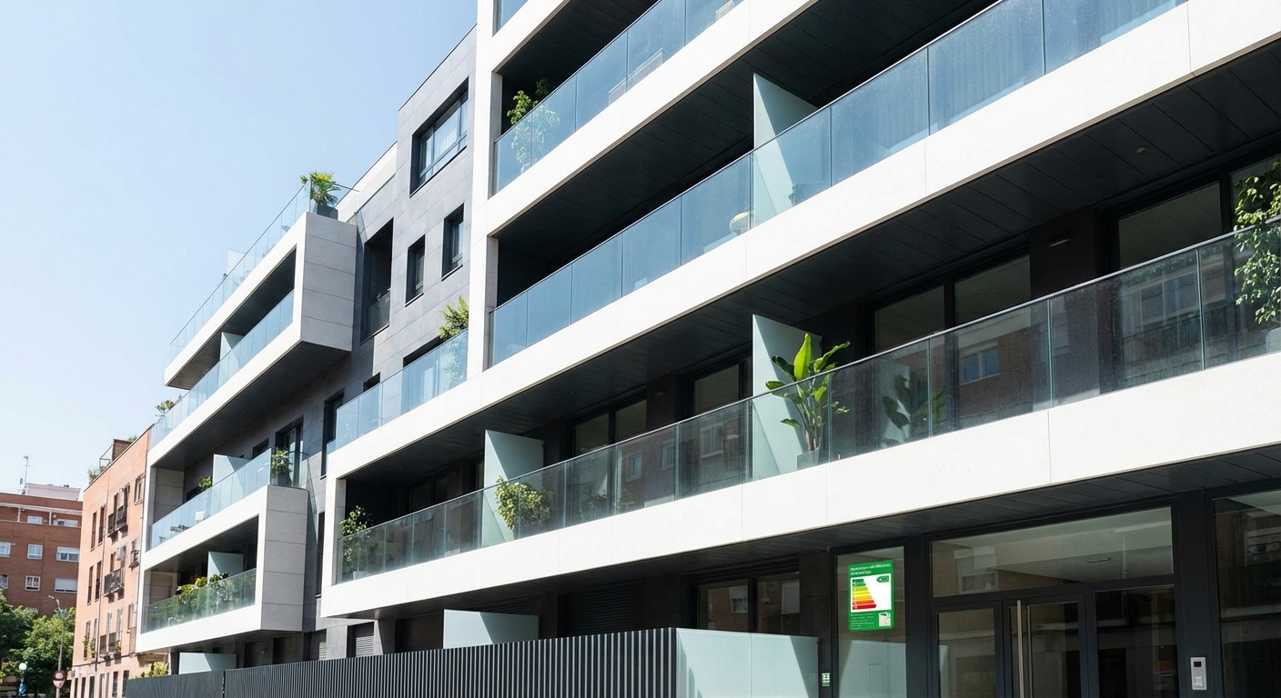 Madrid building facade modern apartment