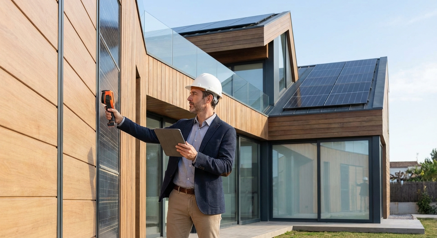 architect inspecting building facade