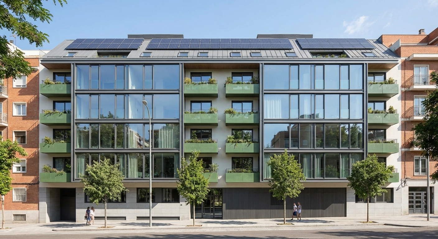 Madrid building facade modern apartment