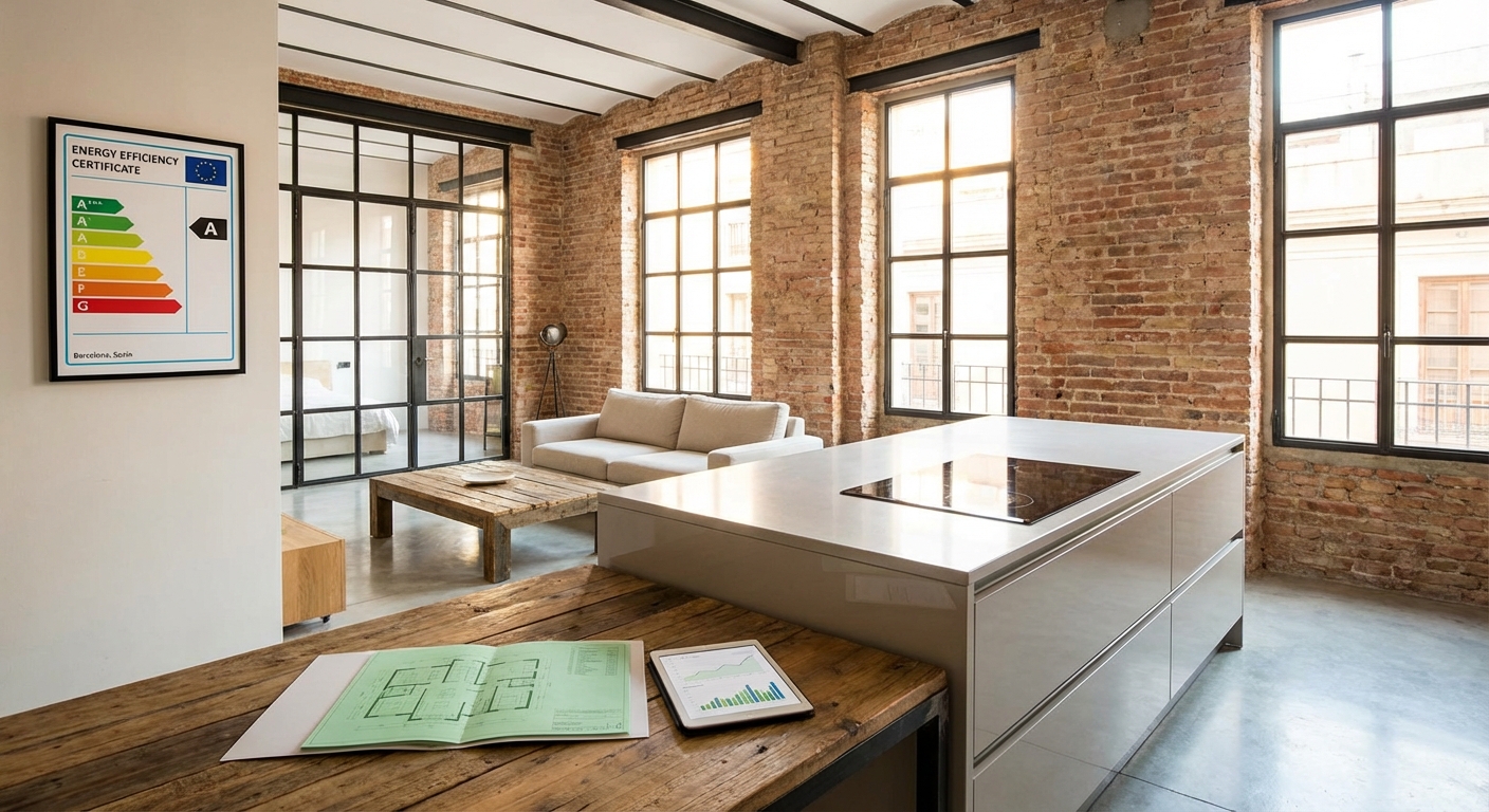 Modern loft interior after commercial to residential conversion with natural light