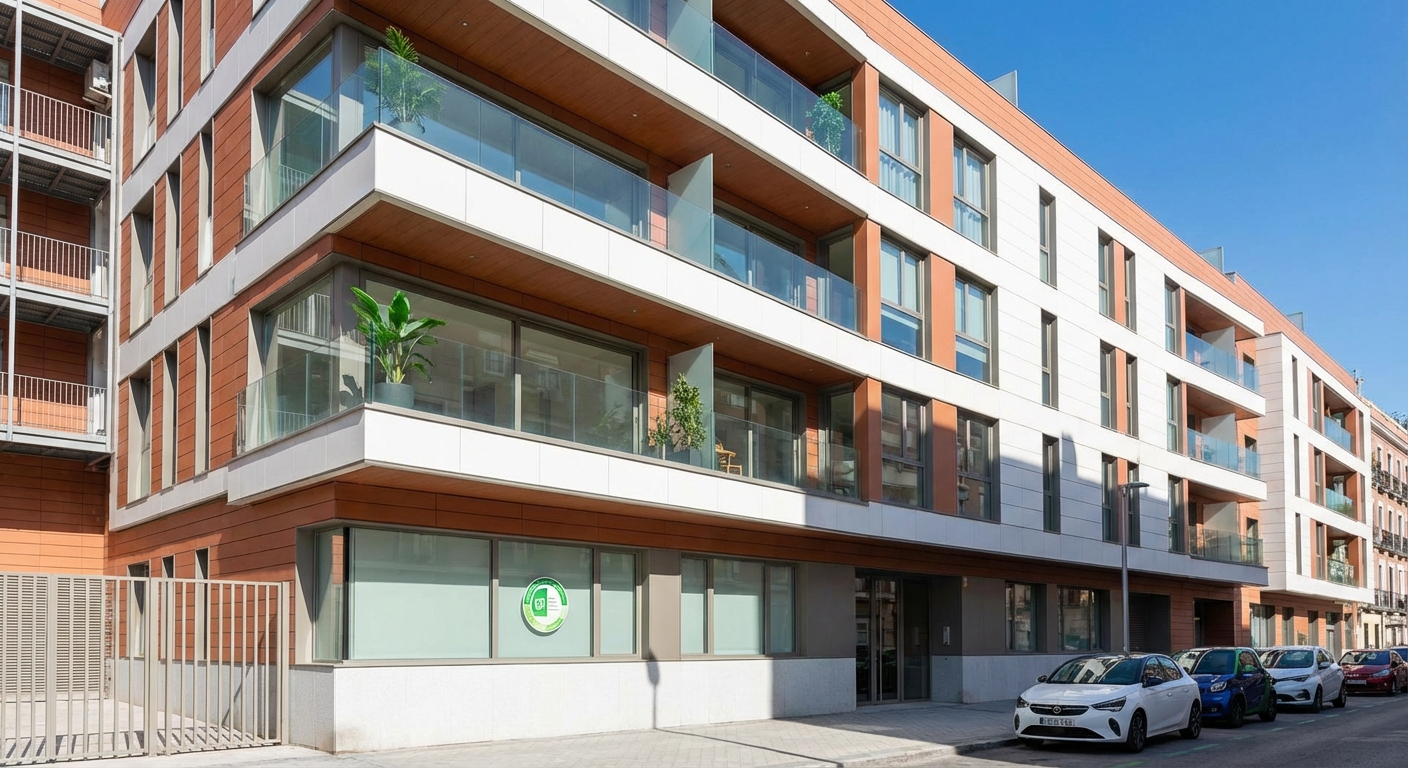 Madrid modern apartment building facade