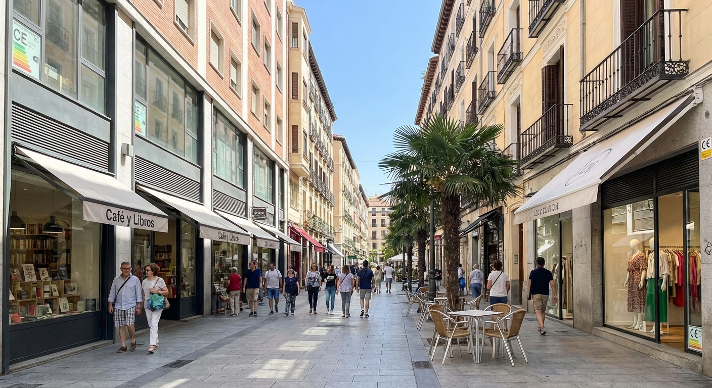 Madrid commercial street with local shops