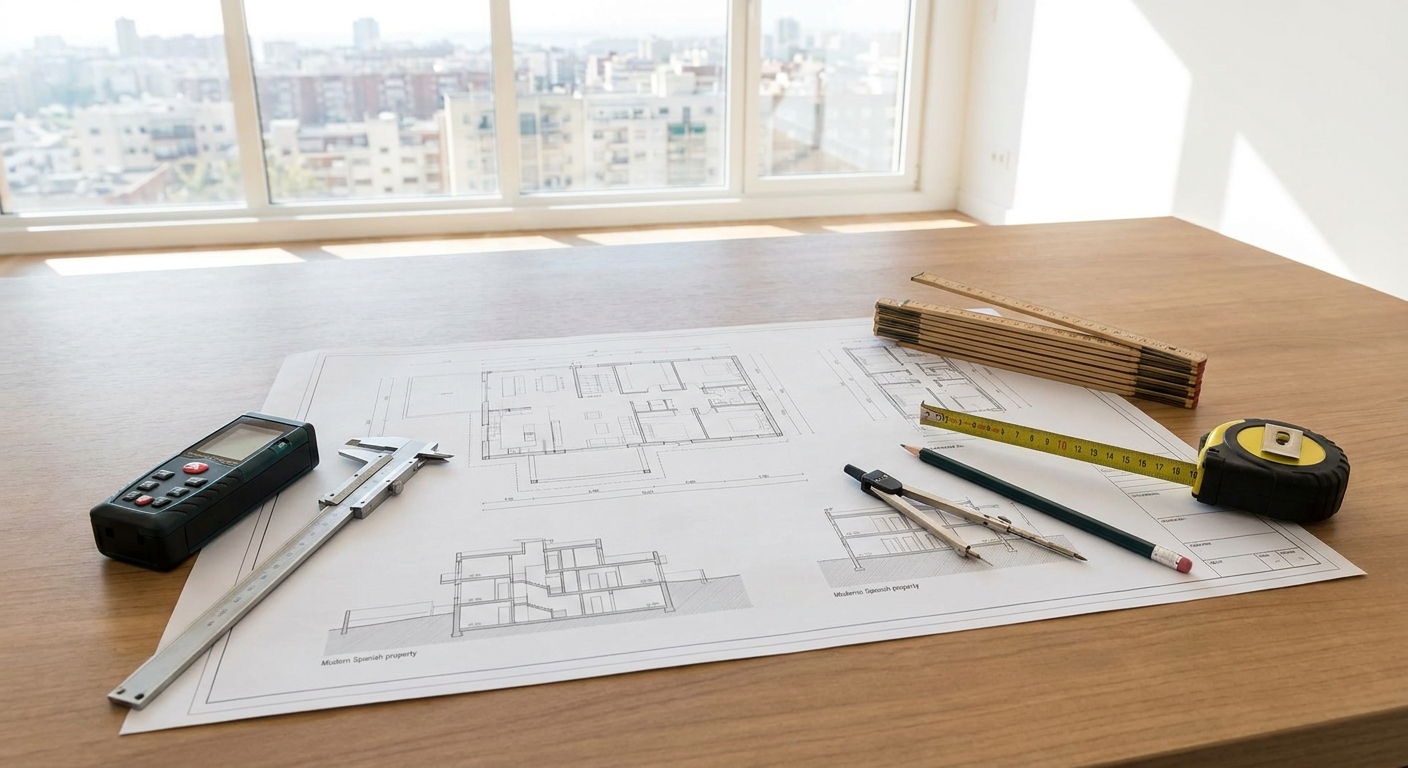 architect blueprints on table with measuring tools