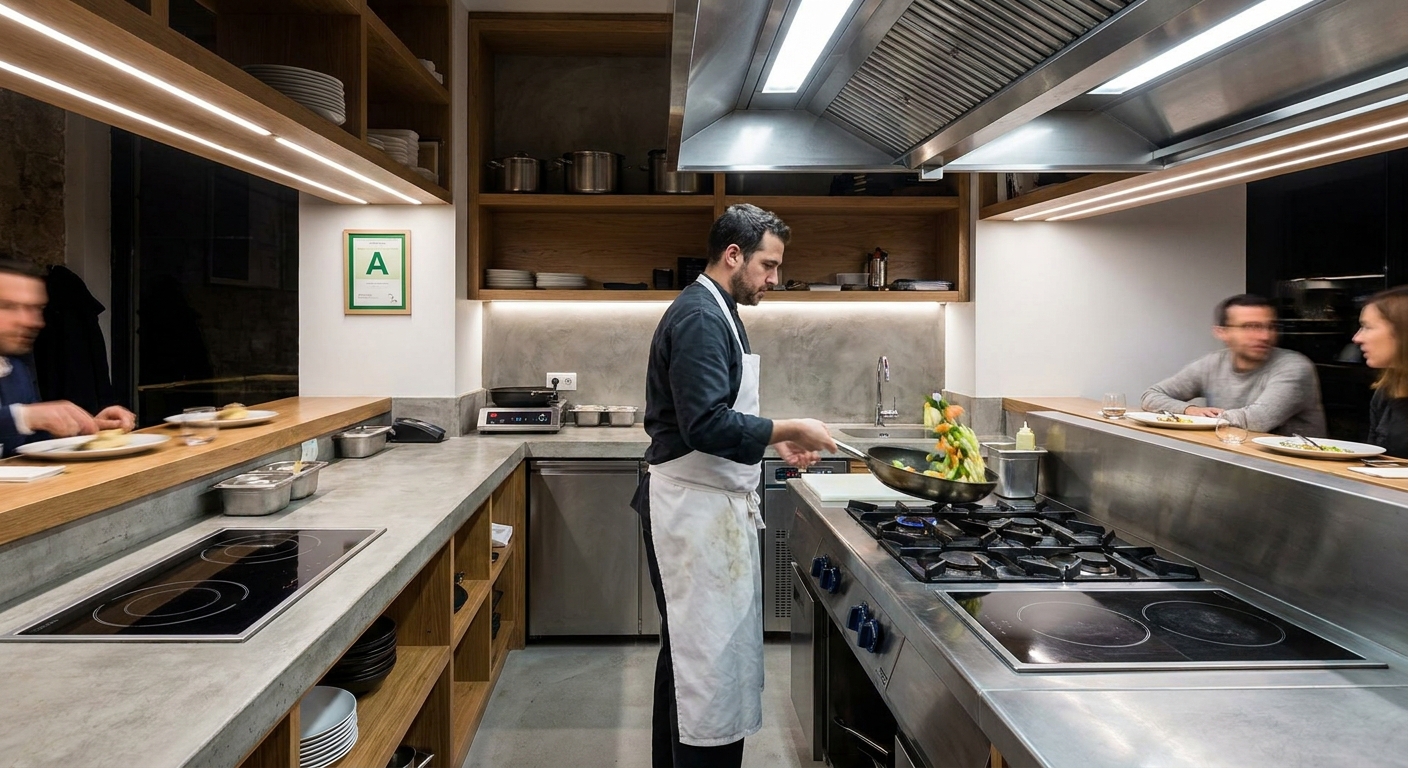 restaurant open kitchen chef cooking
