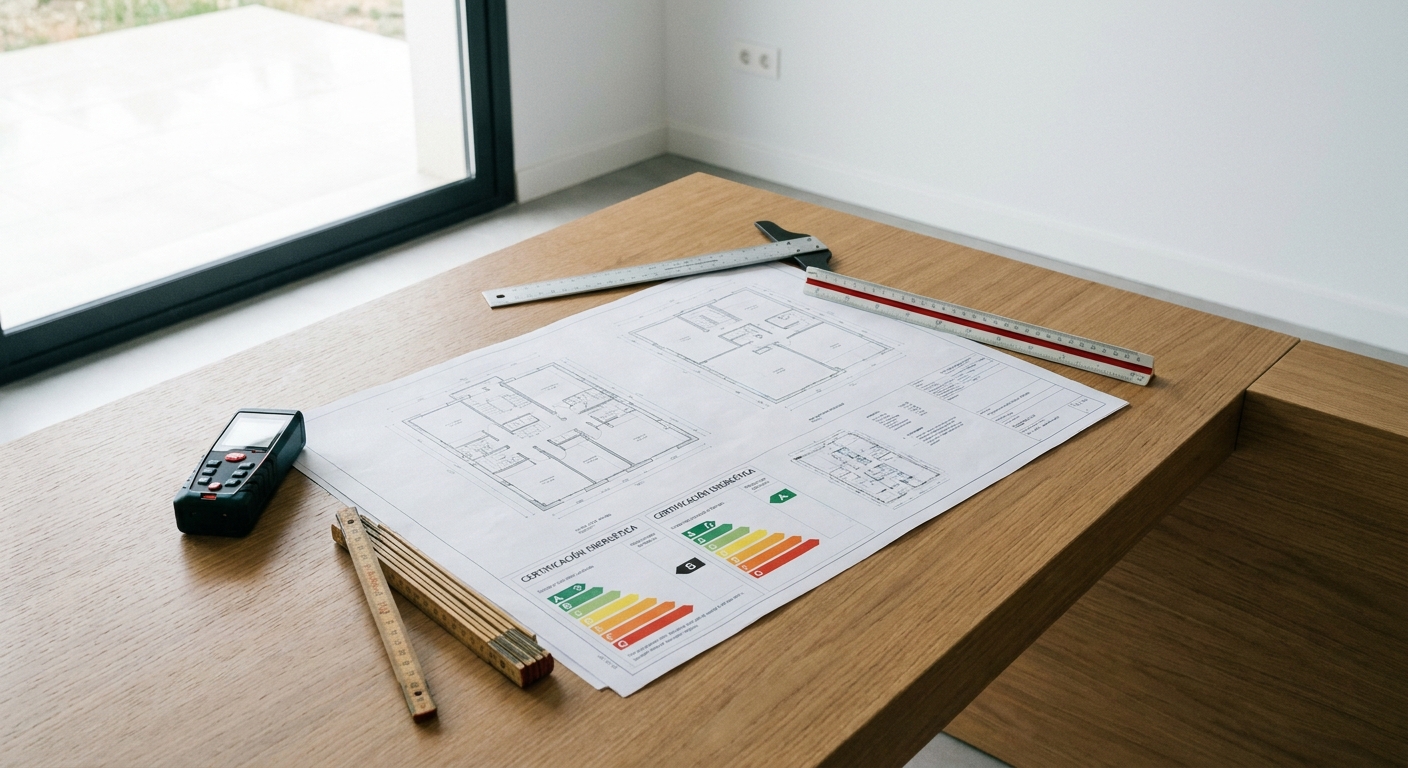 architect blueprints on table with measuring tools