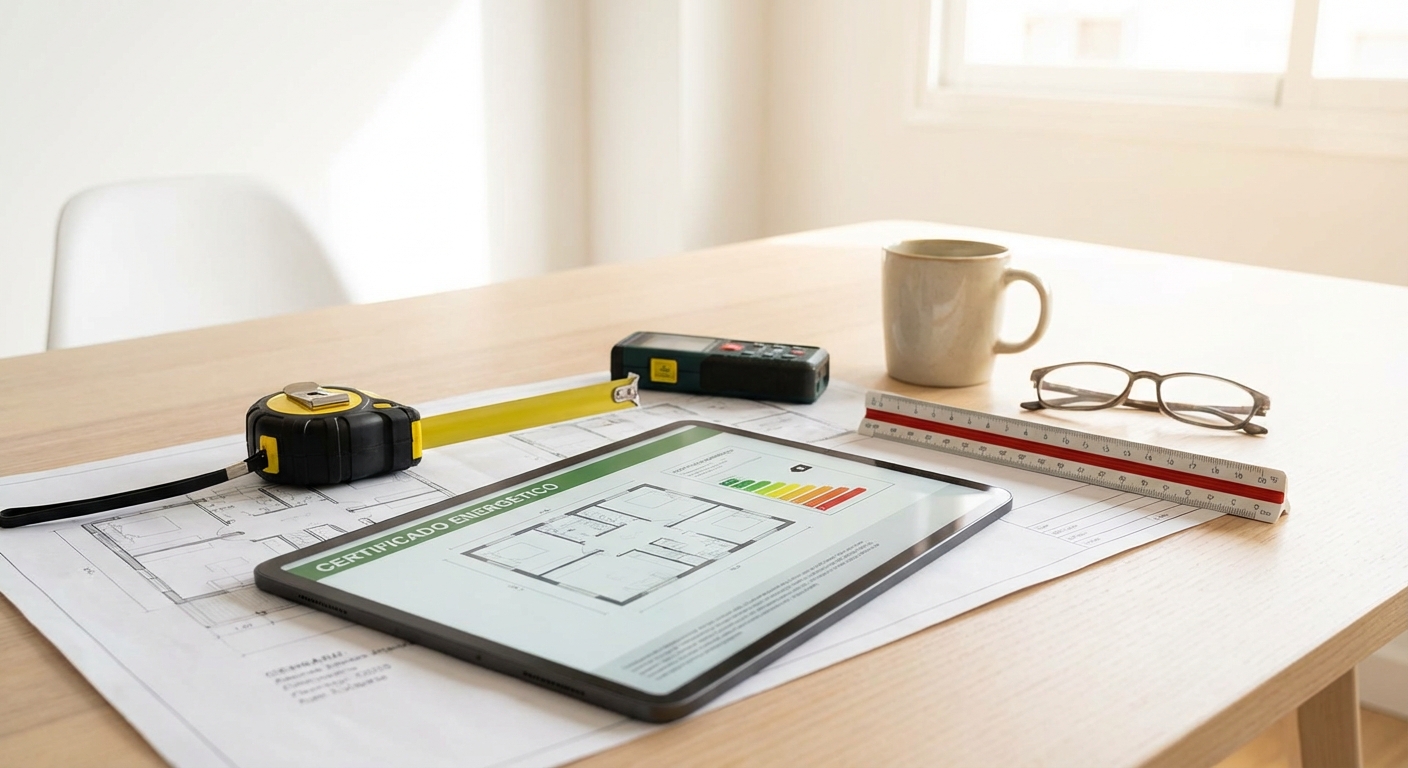 architect blueprints on table with measuring tools