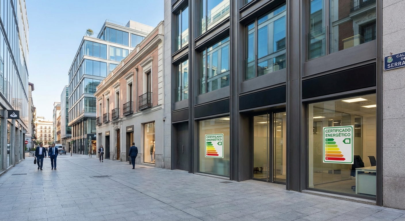 Madrid commercial street with closed storefronts