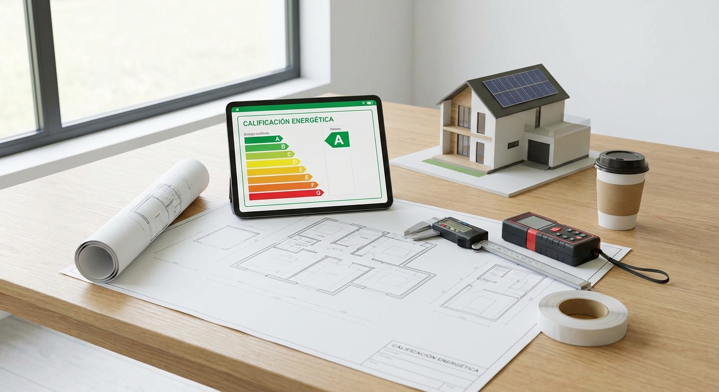 architect blueprints on table with measuring tools