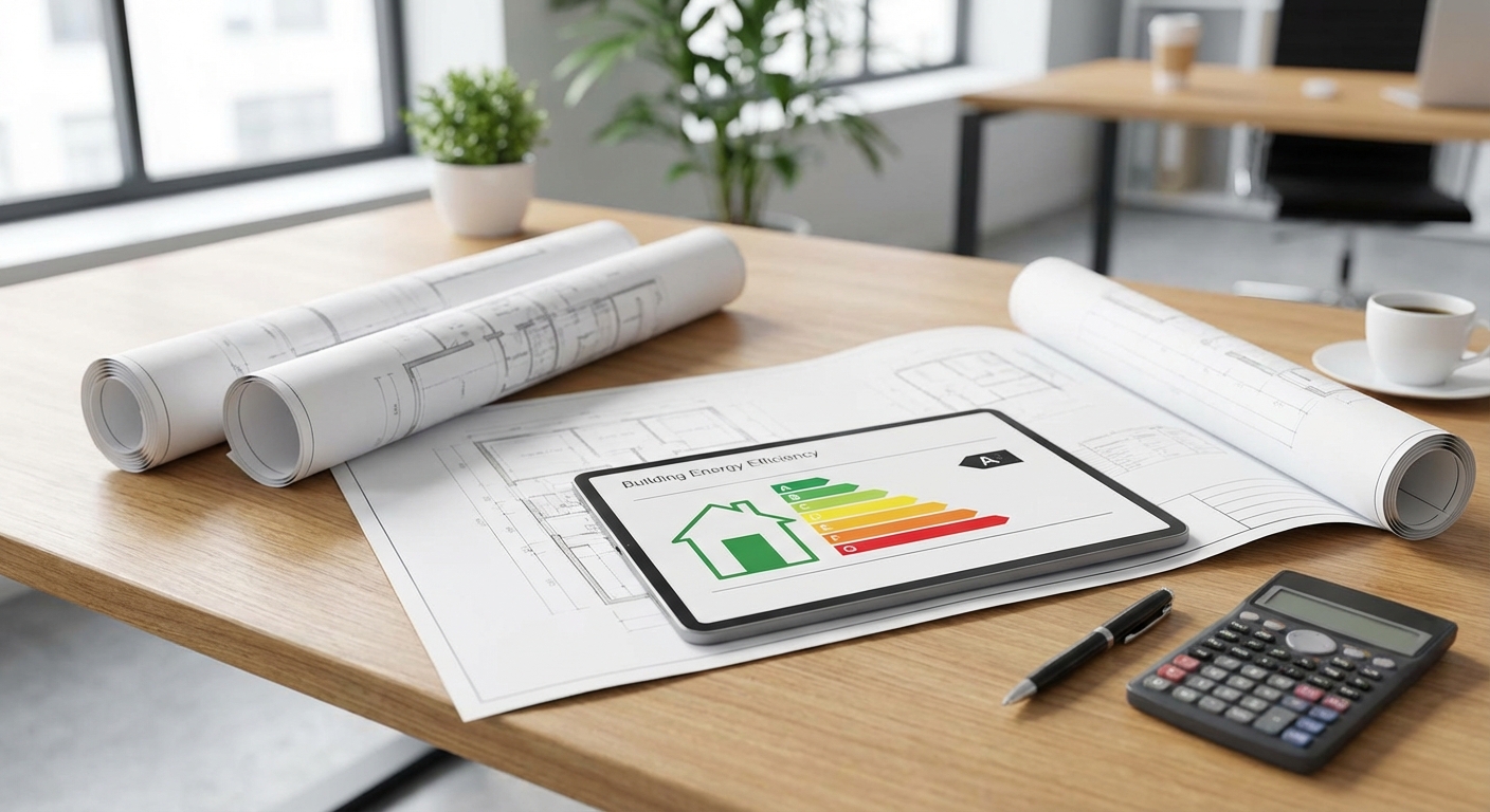 architect blueprints on table