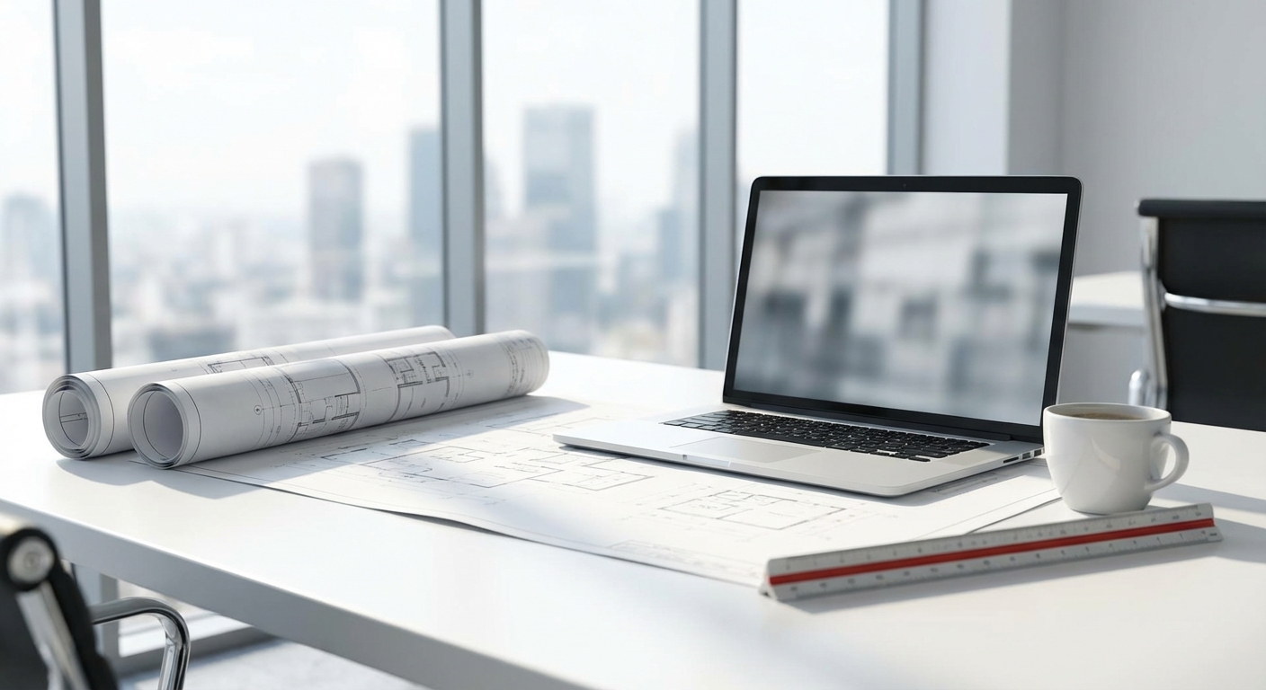 architect blueprints on desk