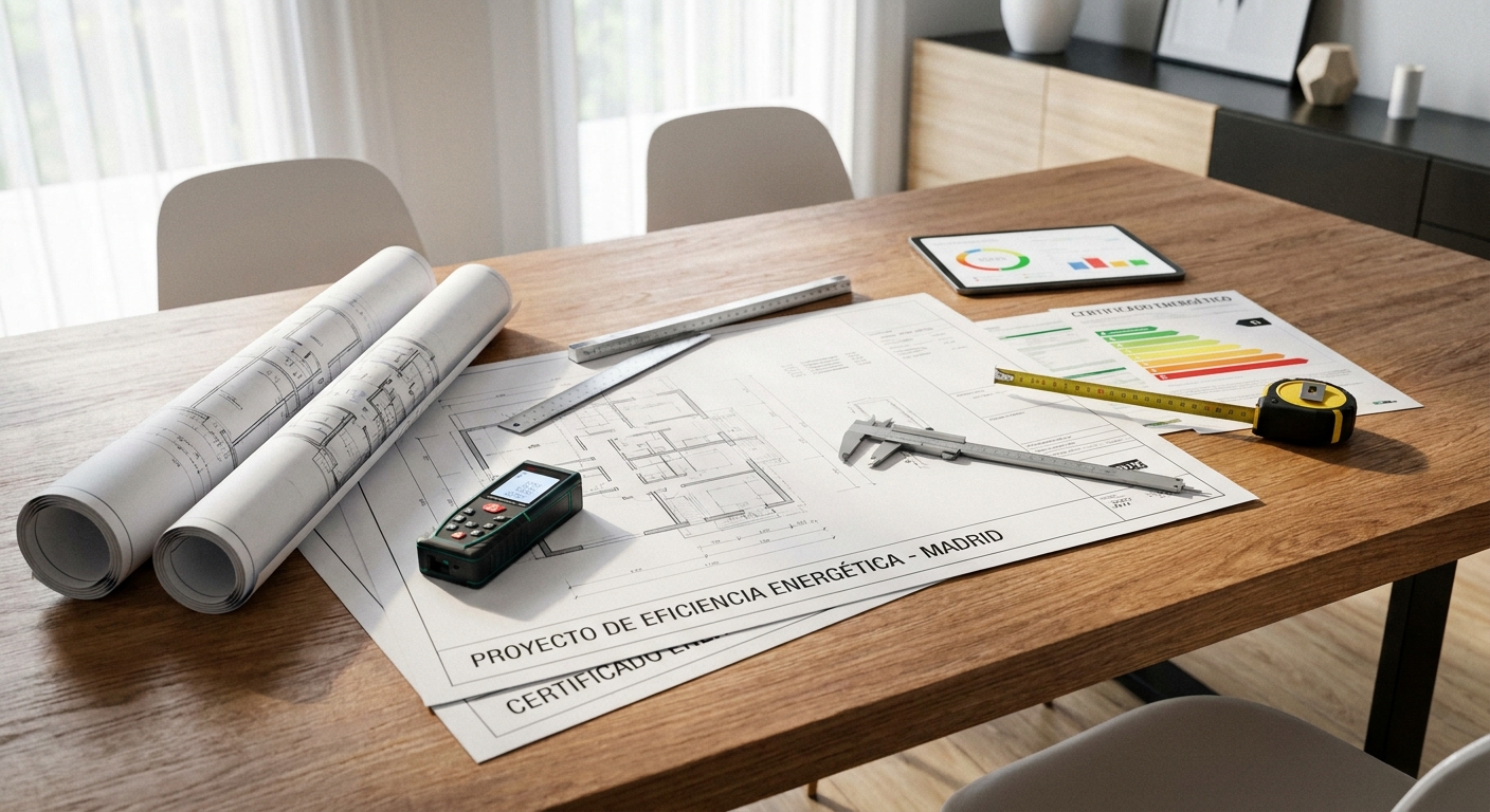 architect blueprints on table with measuring tools