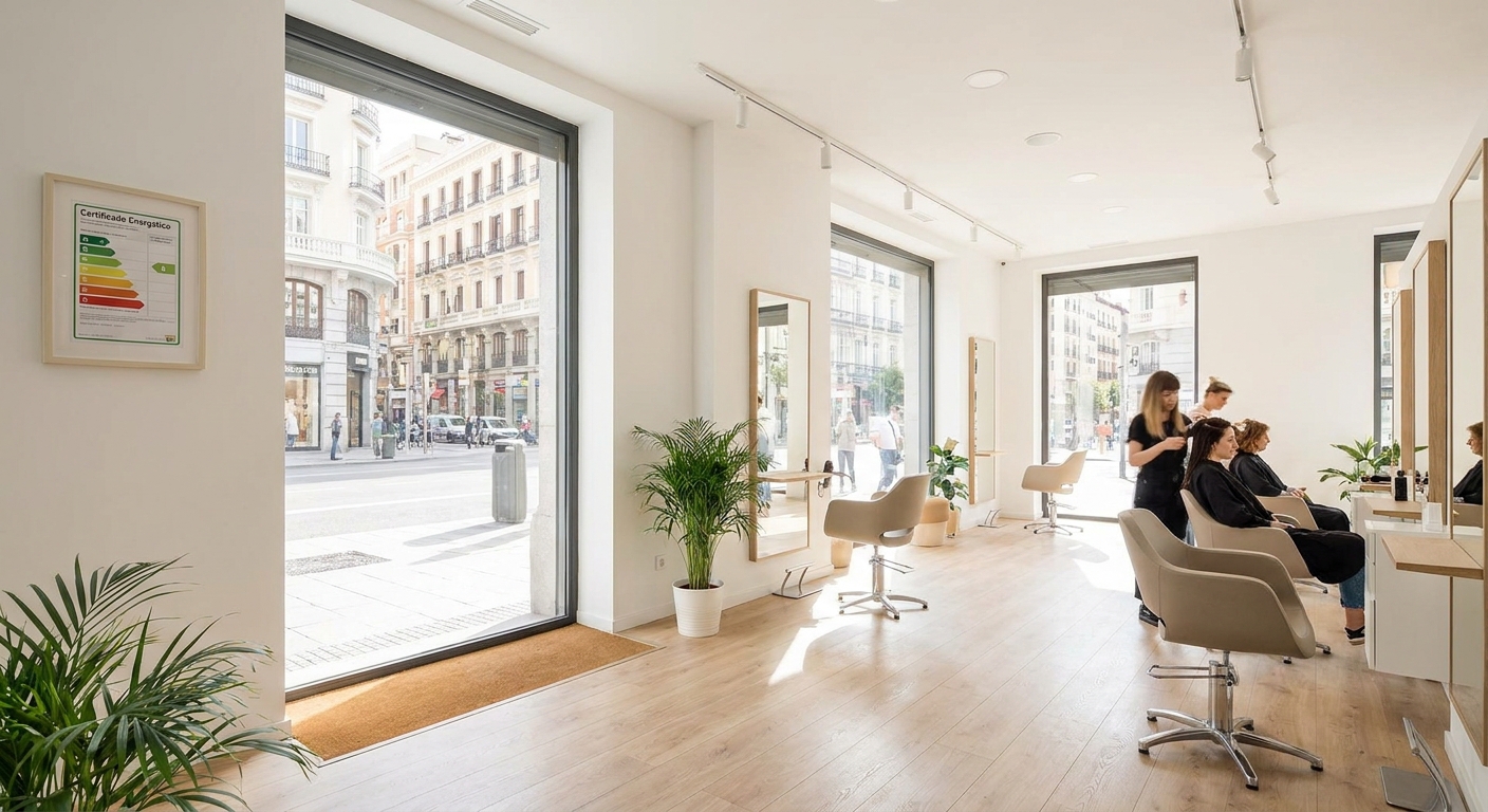 modern bright hair salon interior in Madrid
